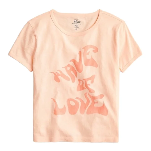 J. Crew Cropped "Wave of Love" T Shirt Iced Peach Bohemian Summer Special - Picture 4 of 7